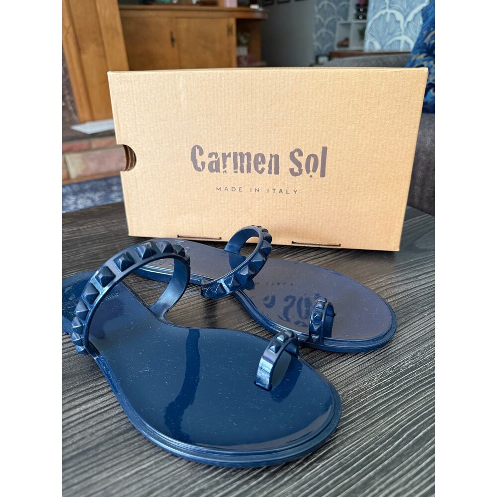 NIB Carmen Sol Navy Maria Flat Jelly Made in Italy Sandals Sz. 9
